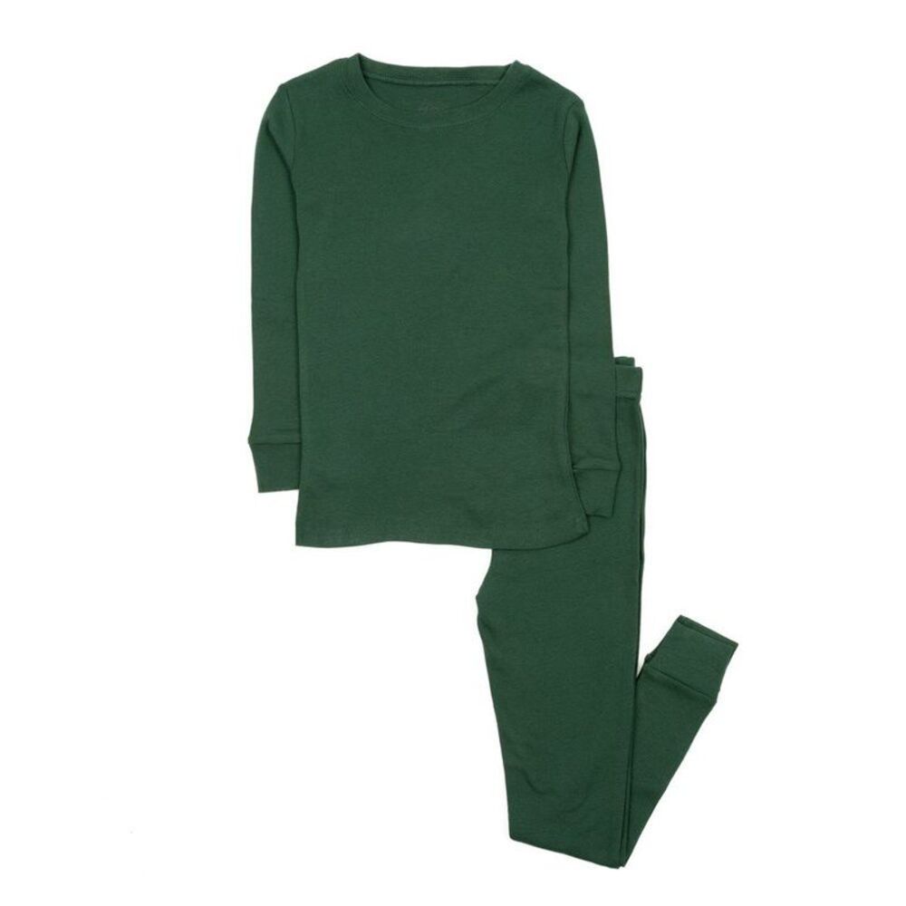Leveret Kids Two Piece Cotton Pajamas Solid Uniform Green 6